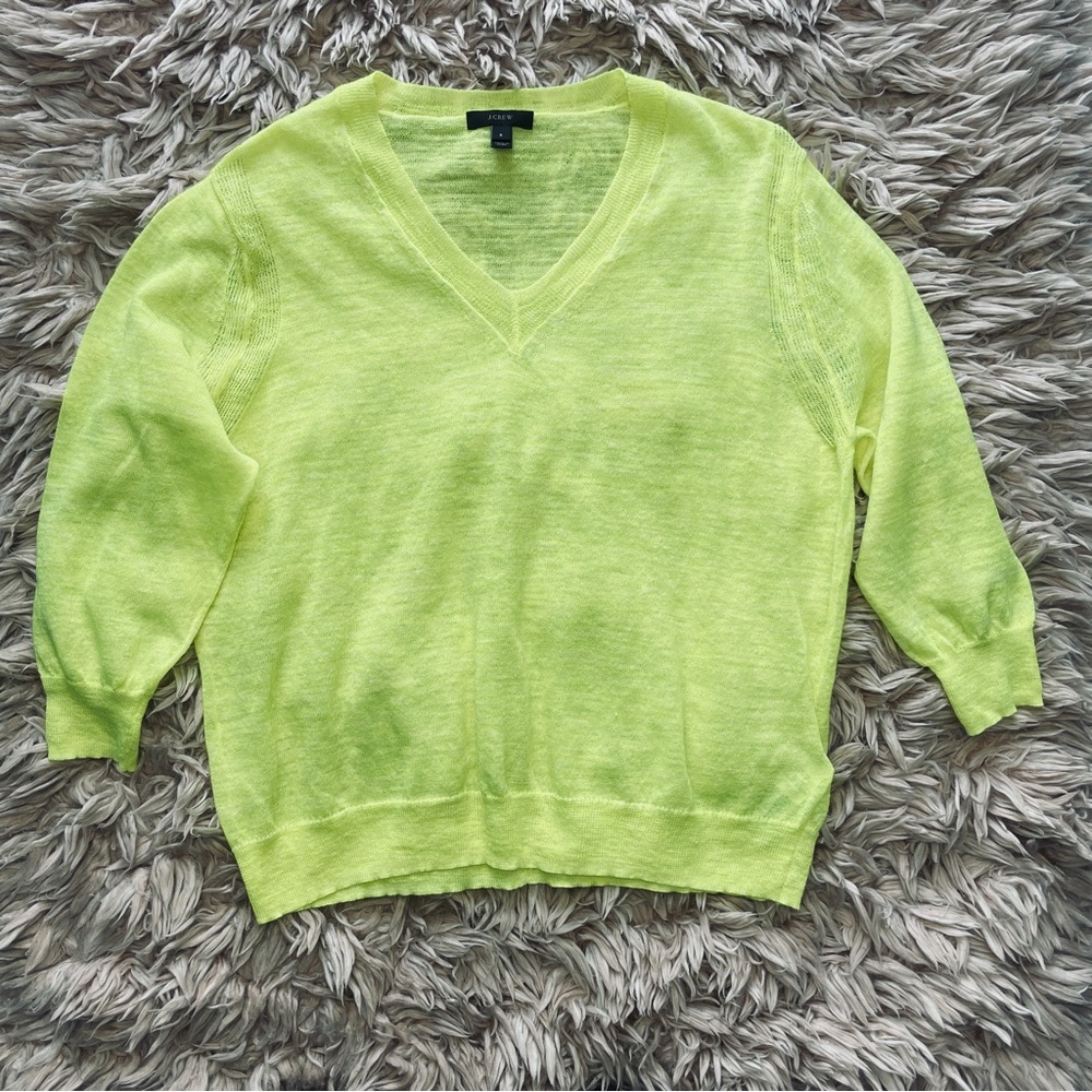 J. Crew V-Neck Pullover Long Sleeve Linen Sweater